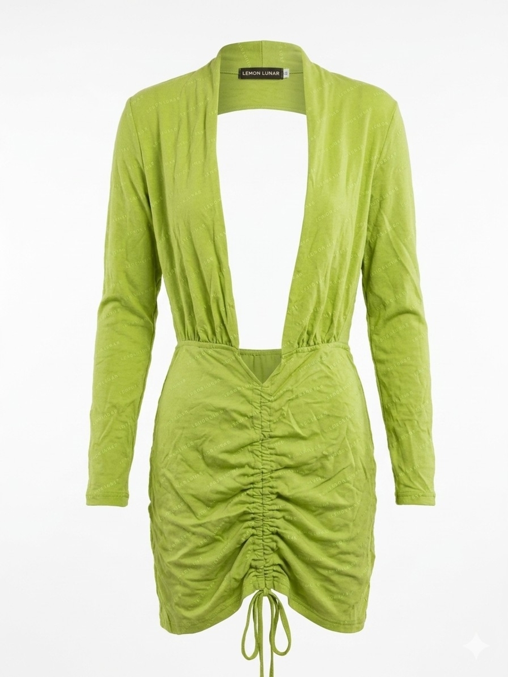 Lime Backless Ruched Mini Dress - Picture 3 of 6